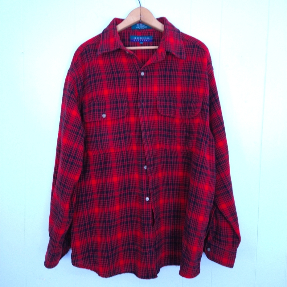 Heavyweight flannel shirt Claybrooke Outdoors red Black plaid winter rustic